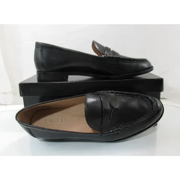 Women's LAUREN Ralph Lauren Wynnie Burnished Leather Penny Loafer Black - Picture 9 of 10